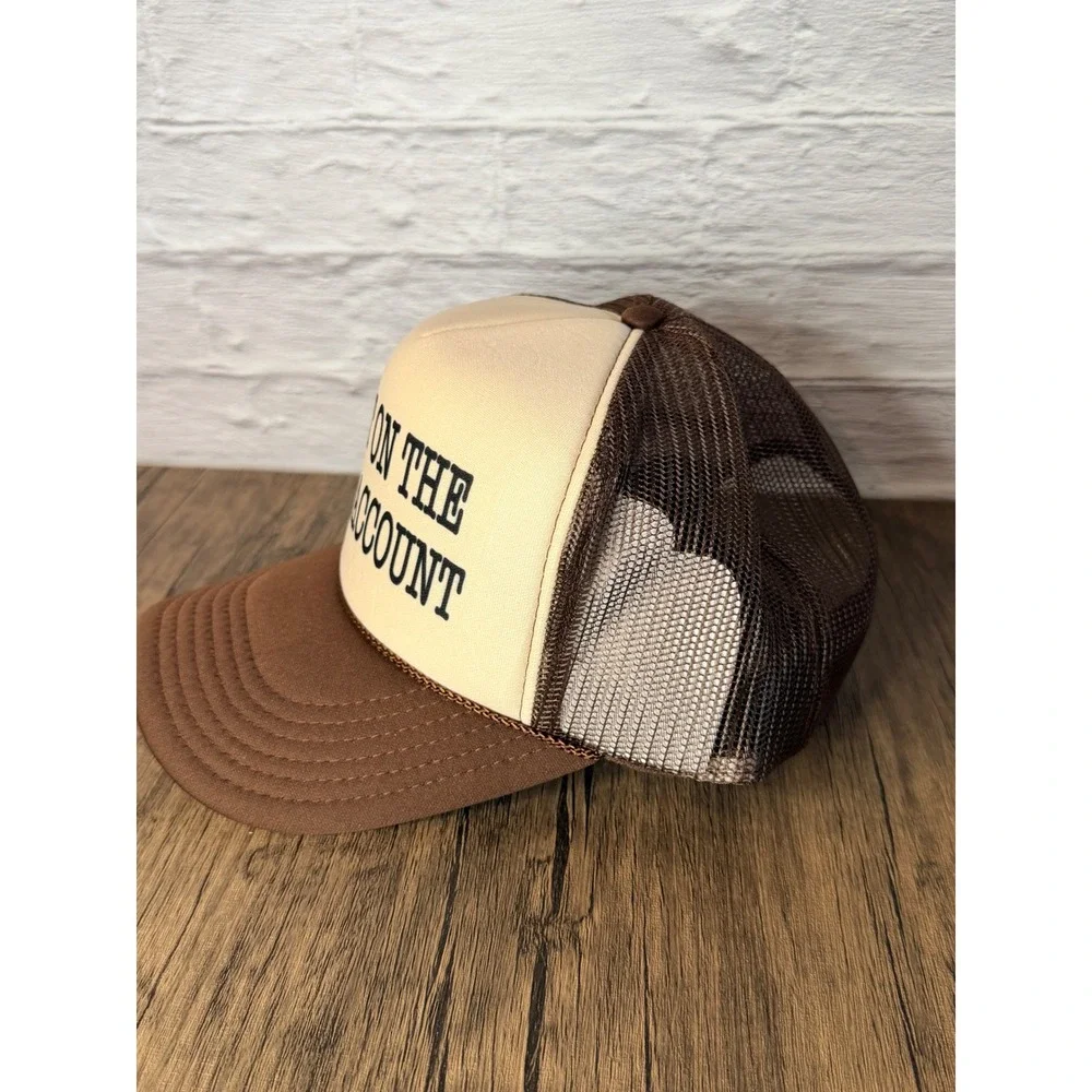 Put It On The Farm Account Trucker Hat Brown Cream Mesh Snapback Western Cap